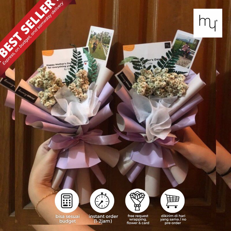 HOOMEY - Mini Buket Bunga Edelweiss | Buket Bunga Edelweiss | Buket Bunga Kering | Buket Wisuda