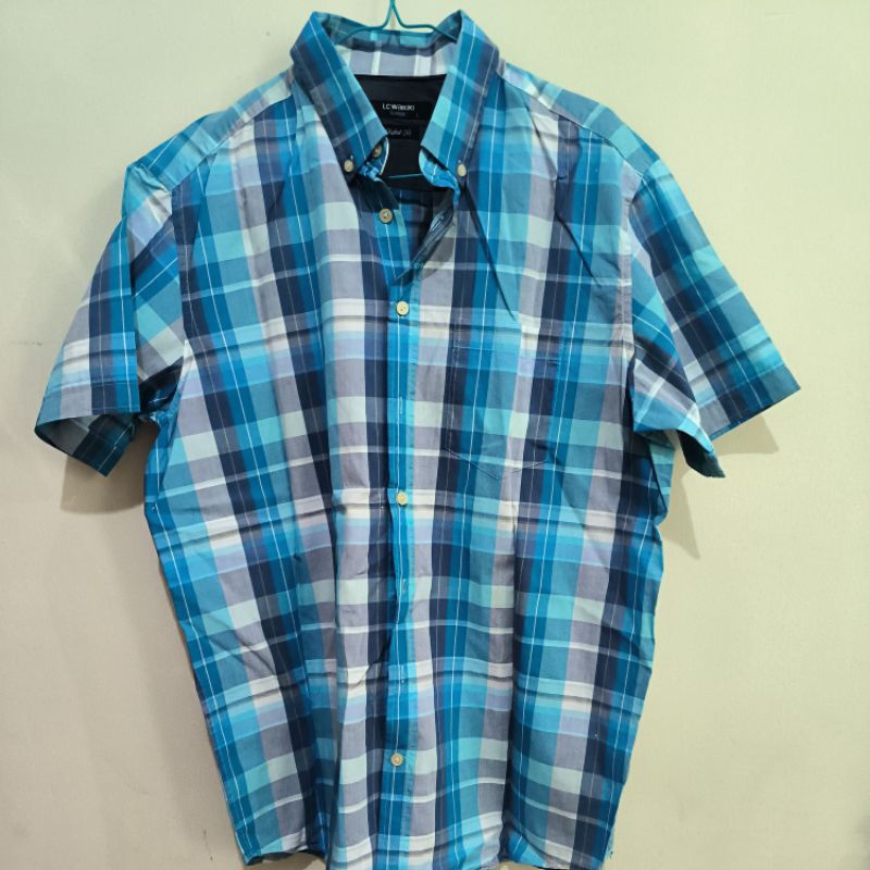 kemeja pria biru kotak2 sz L LC WAIKIKI