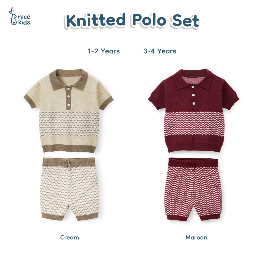 Nice Kids - Knit Polo Set (Setelan Anak Laki Laki 1-4 Tahun) Baju Celana Rajut Tebal Hangat Premium Bayi Boy Laki-Laki