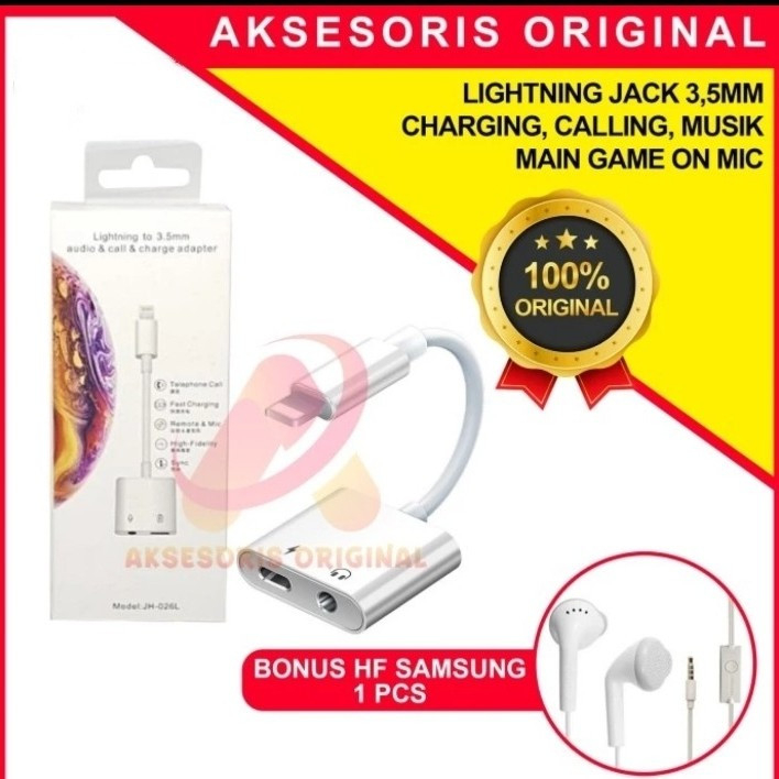Converter Splitter iPhone JH026L 2in1 Music Telp Main Game [In Game] Original 100% Langsung Konek Ta