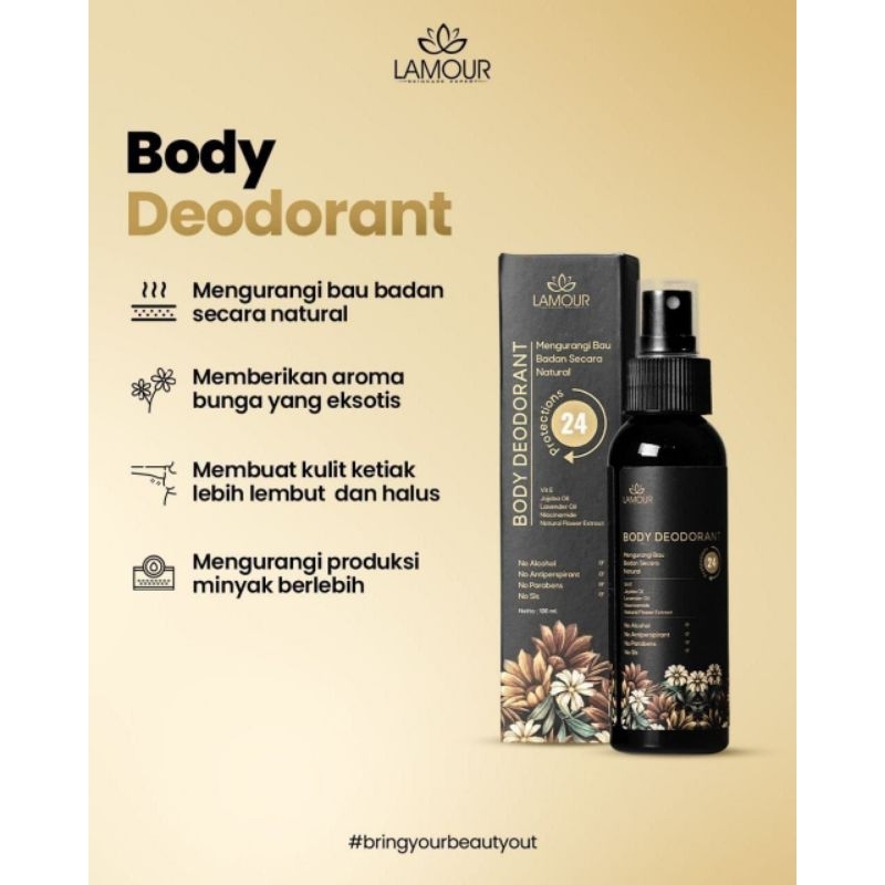 BODY DEODORANT SPRAY LAMOUR HERBAMOUR DEODORANT HERBAL NON ALKOHOL ANTI BAU KETIAK UNTUK WANITA PRIA