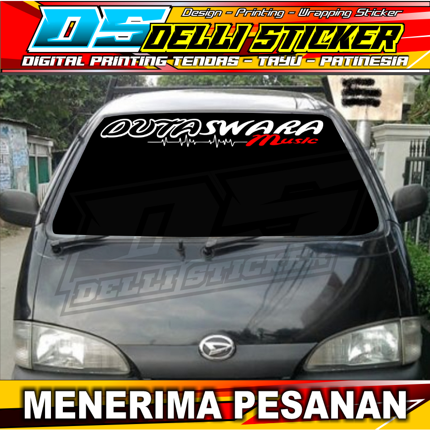 Stiker Cutting Kaca Depan Mobil Duta Swara Music Ukuran 90x11cm bisa Custom Nama