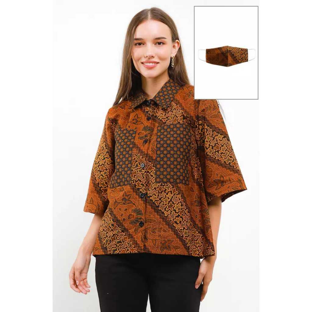 Krisna Batik Melvee Brown Blouse Batik Katun Wanita