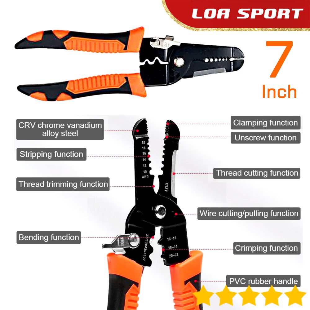 Tang Potong Kupas Kabel Kawat Listrik 8 Fungsi 7 Inch Chrome Vanadium