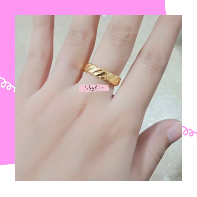 Cincin titanium wanita cincin tikar polos untuk dewasa lapis emas perhiasan mewah elegant