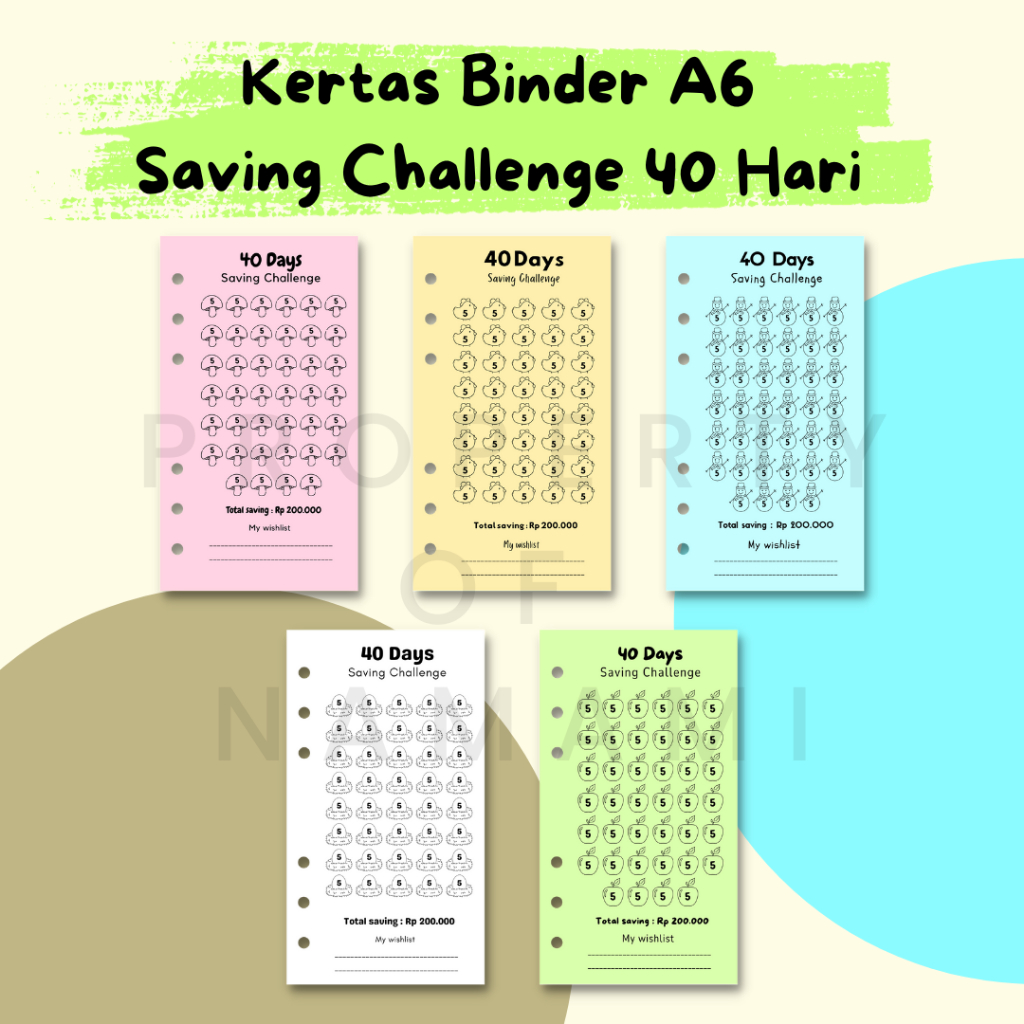 

Kertas Binder A6 Lubang 6 Saving Challenge 40 Hari