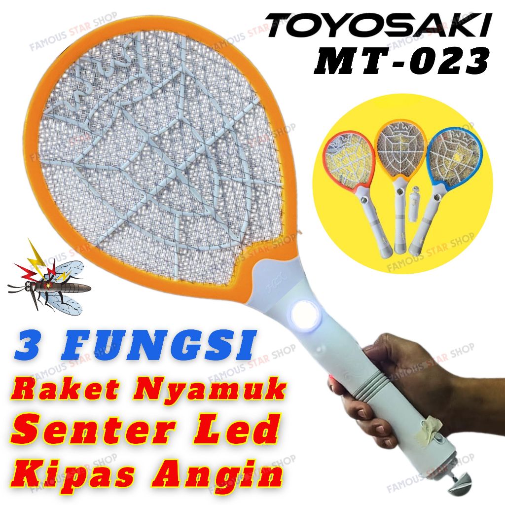 Raket Nyamuk Charger 3 Fungsi-Lampu LED-Kipas Angin TOYOSAKI MT-023 Raket Nyamuk Cas Murah Awet Mosq