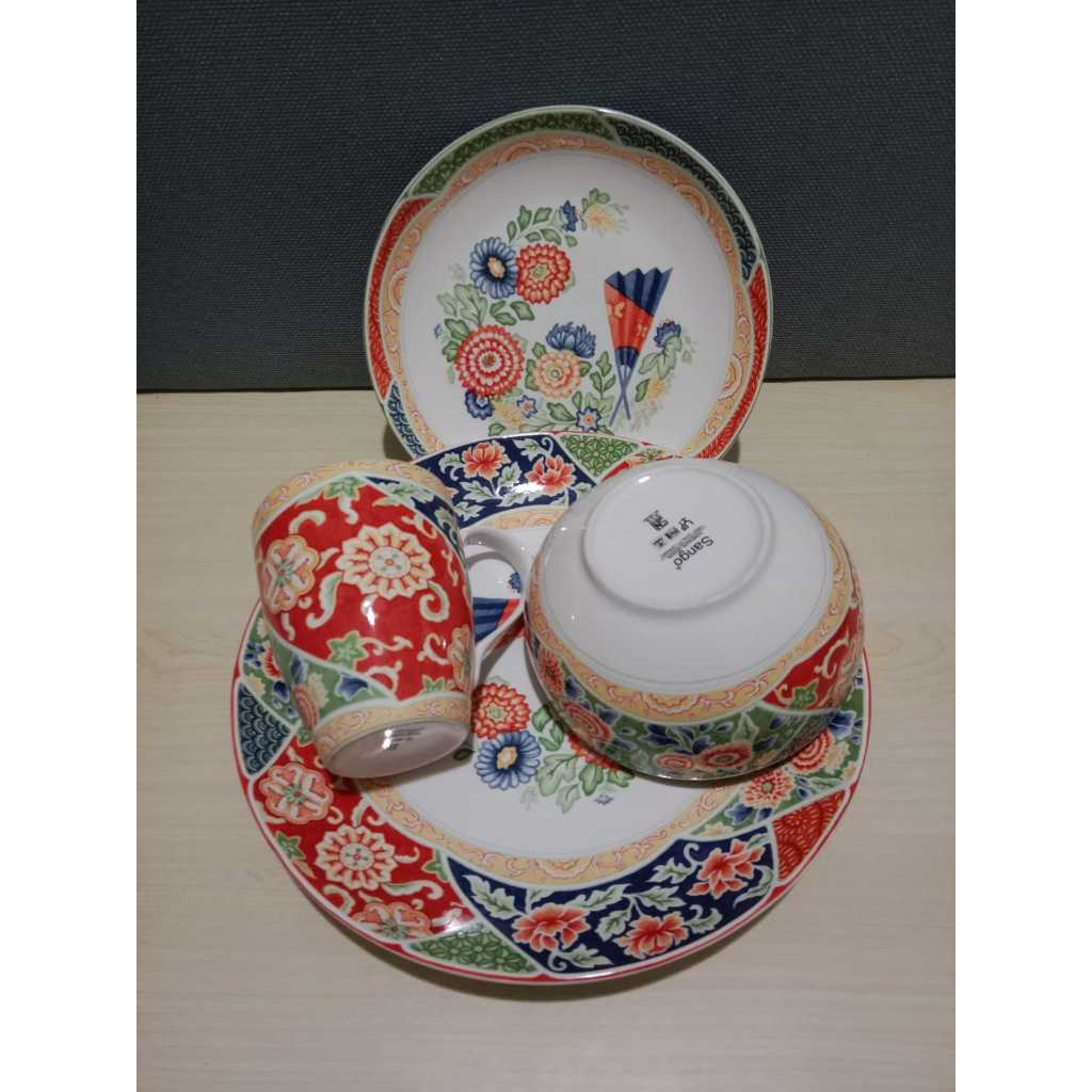 SET 16 PIRING SANGO KERAMIK MOTIF JAPANESE RED