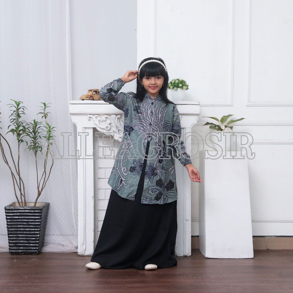 Gamis batik anak modern motif pitha, dress muslim, gamis batik kombinasi