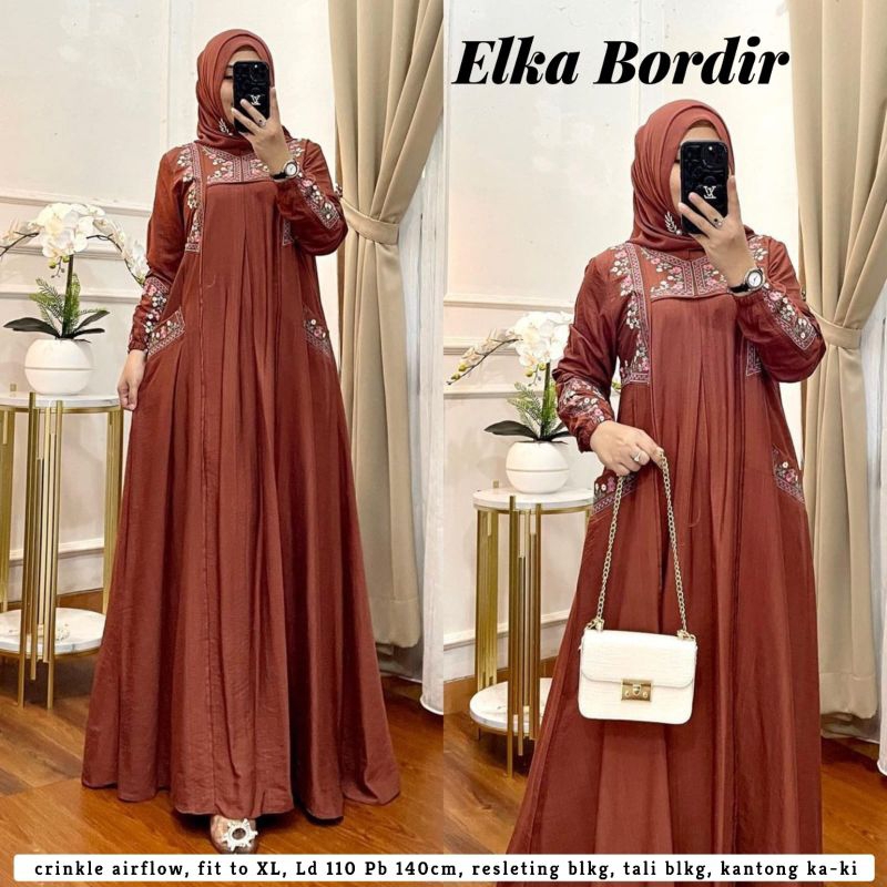ELKA DRESS CRINKLE GAMIS CRINKLE AIRFLOW BORDIR TERBARU