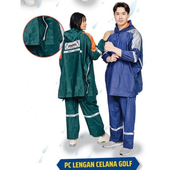 Jas Hujan Ponco Lengan Golf + Celana Penguin's Jas Hujan Penguis Bahan PVC Jas Hujan Jumbo
