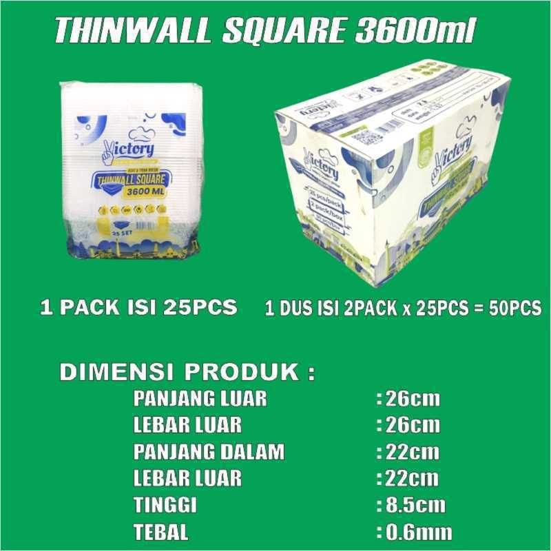 Thinwall Besar Sq 2500ml / Square 3600ml Tebal Plastik Per Pack Kotak Penyimpanan Makanan Var