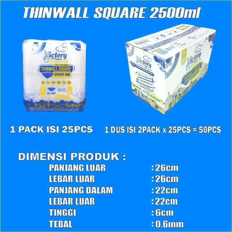 Thinwall Besar Sq 2500ml / Square 3600ml Tebal Plastik Per Pack Kotak Penyimpanan Makanan Var