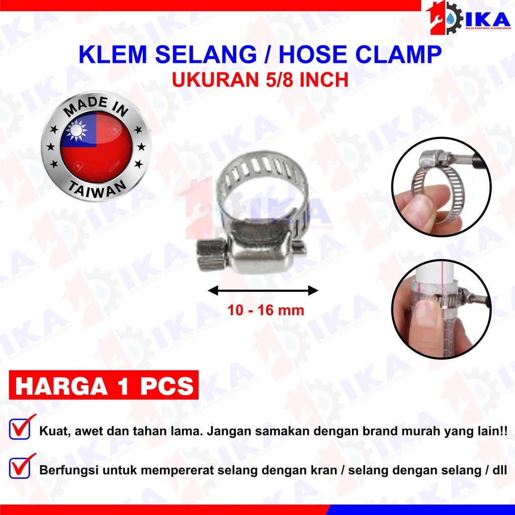 Klem Selang Stainless /Hose Clamp 5/8 Inch ( 10 - 16 mm ) (Digunakan Untuk : Selang LPG)