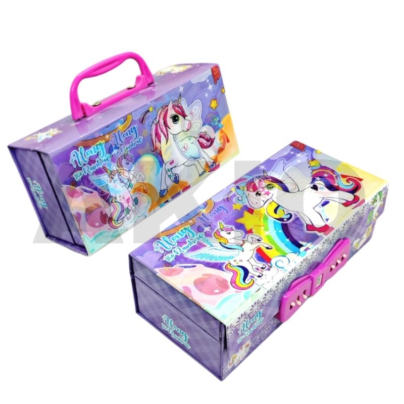 Tempat Pensil Anak 3 TINGKAT KUNCI 3D BESAR Karakter UNICORN PONY PEGASUS KK-1288