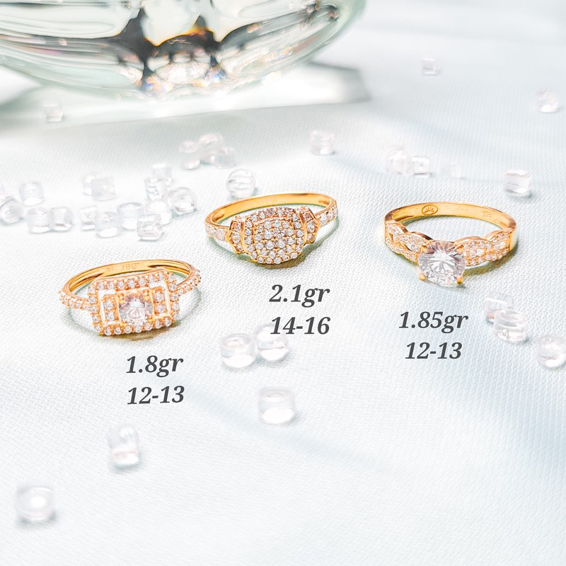 Cincin Emas Permata Mewah Diamond Alike Cincin Mata Satu Cincin Solitaire Terbaru Emas Asli Kadar 37