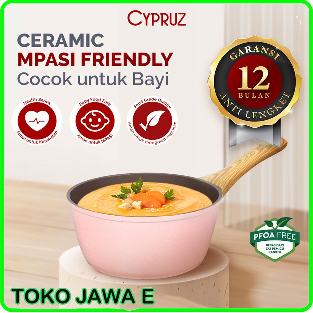 PANCI CYPRUZ PINK CERAMIC Sauce Pan / Panci Susu Anti Lengket Kramik PFOA ANTI LENGKET ANTI GORES