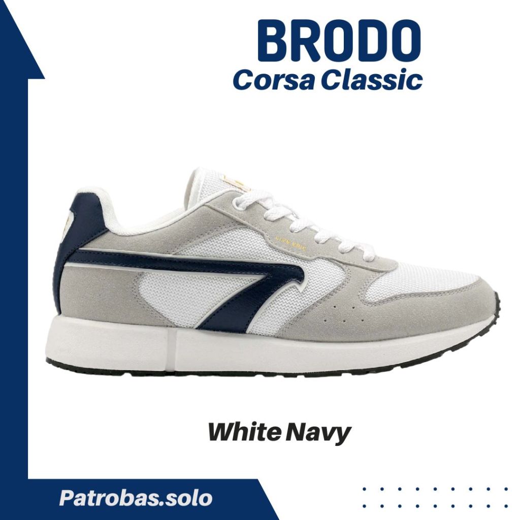 BRODO Corsa Classic White Navy Sepatu Sneakers Sport Casual Pria Putih