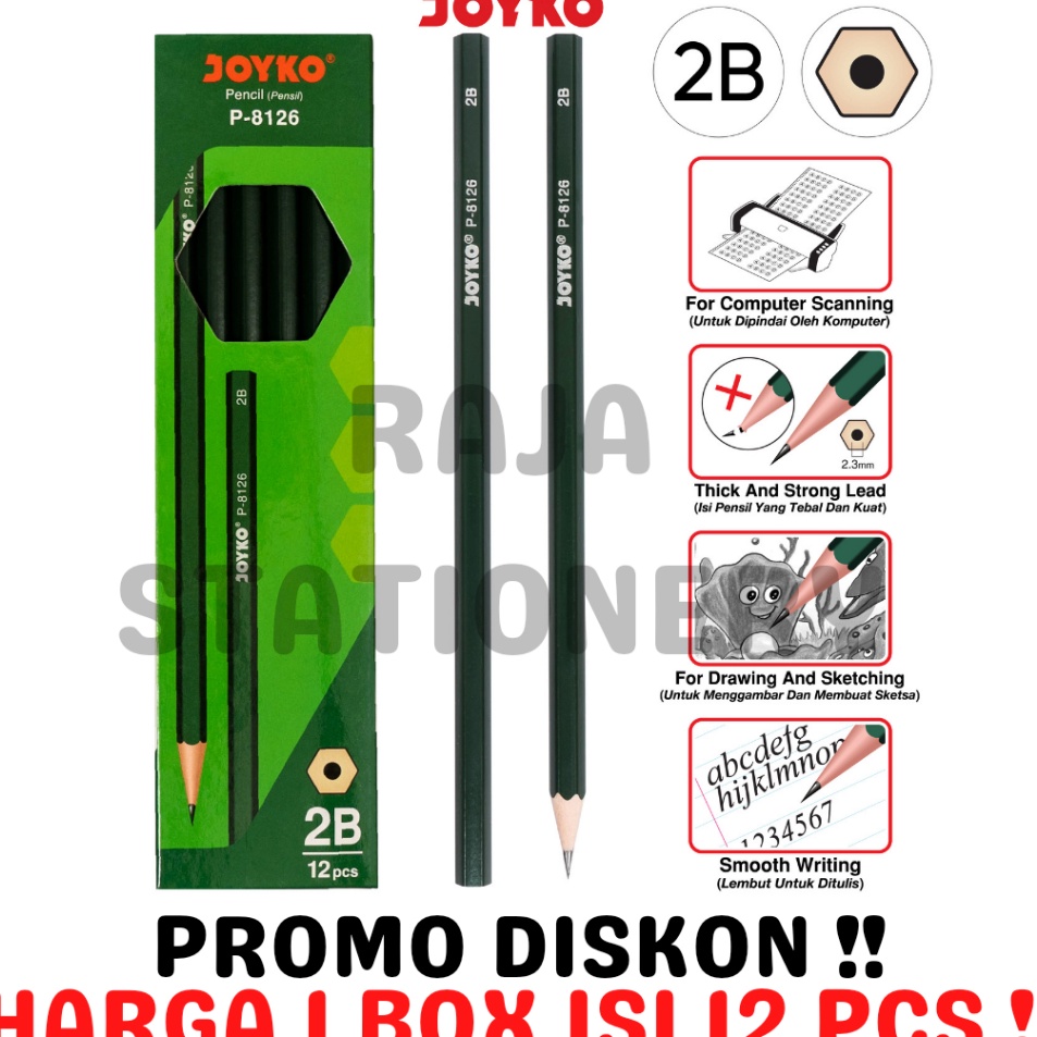 

Ready stock JOYKO PENCIL PENSIL KAYU JOYKO 2B KOMPUTER UJIAN LUSIN P-8126 [12PCS]