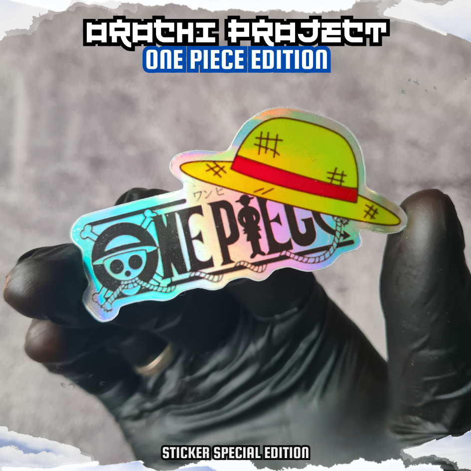 

Sticker Stiker Anime Logo One Piece Topi Jerami Hologram Glossy Anti Air HP Laptop Tumbler Motor Helm