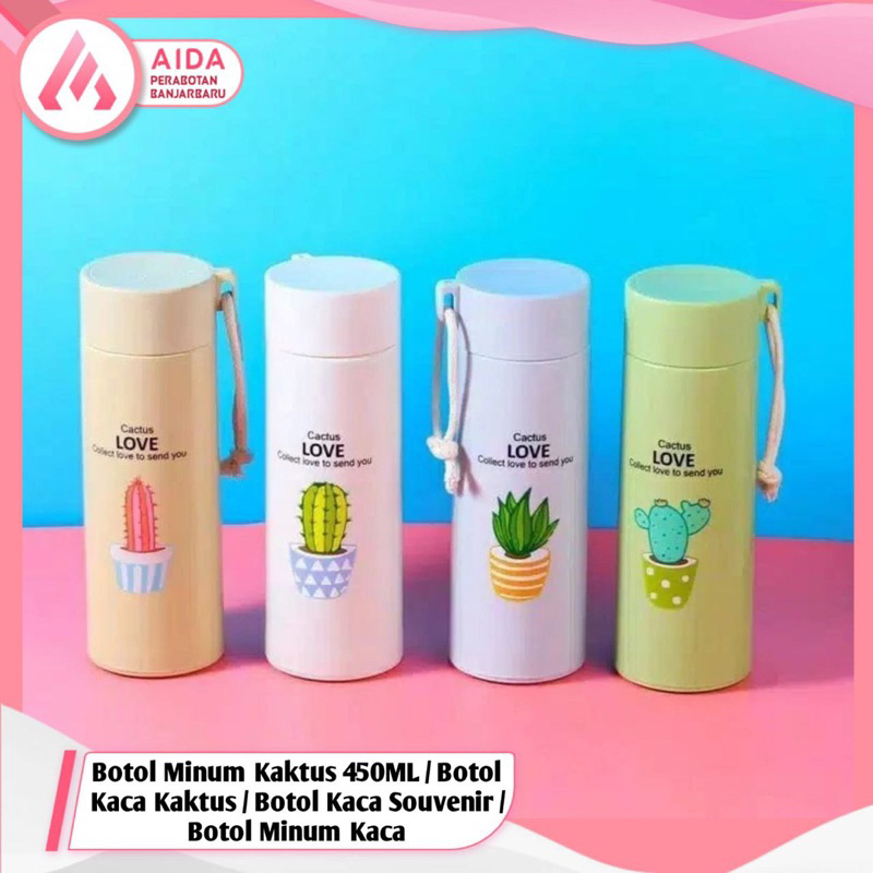 Botol Minum Kaktus 450ML / Botol Kaca Kaktus / Botol Kaca Souvenir / Botol Minum Kaca