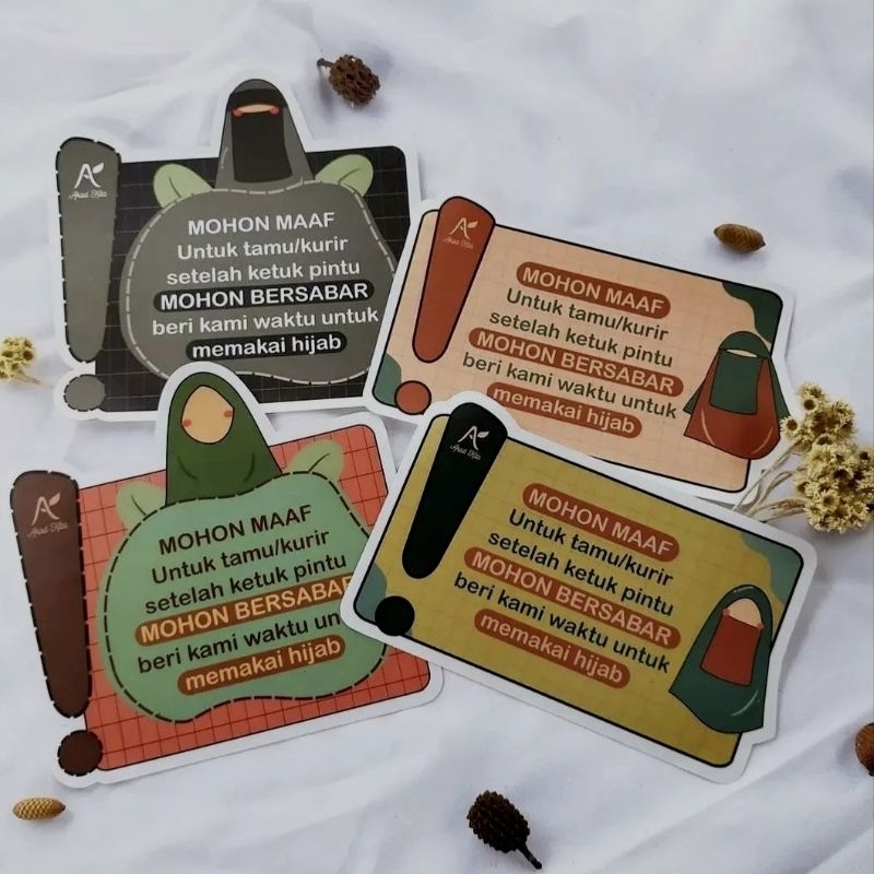(2pcs) Stiker Kurir Sticker Hijab Muslimah Wanita Tamu Ketuk Pintu