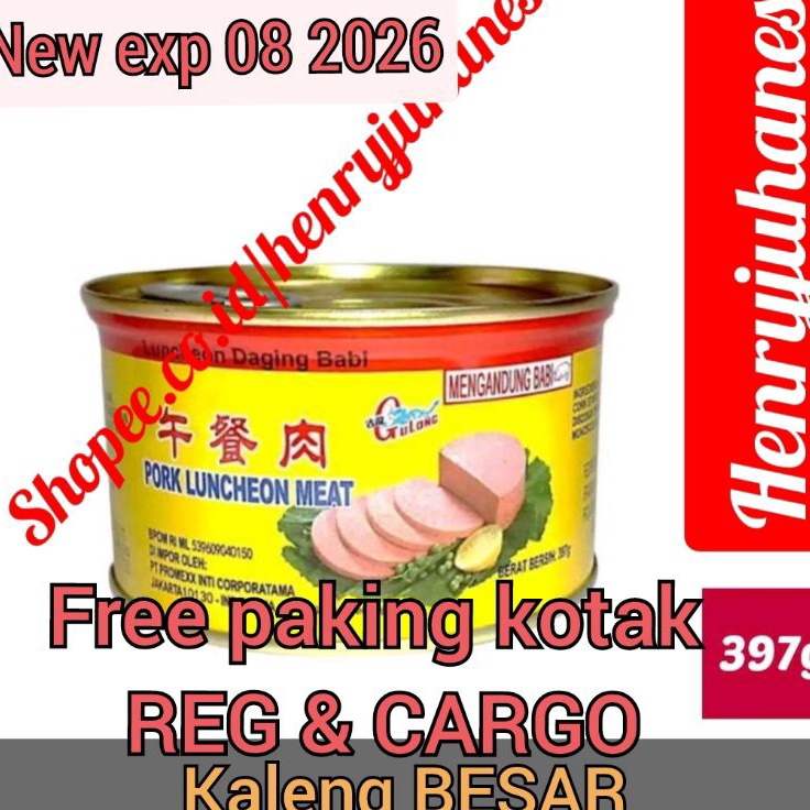 

397 gram Gulong Canned Ham Pork Luncheon Meat / free pakiing kotak untuk reg dan cargo daging babi/ daging maling non halal