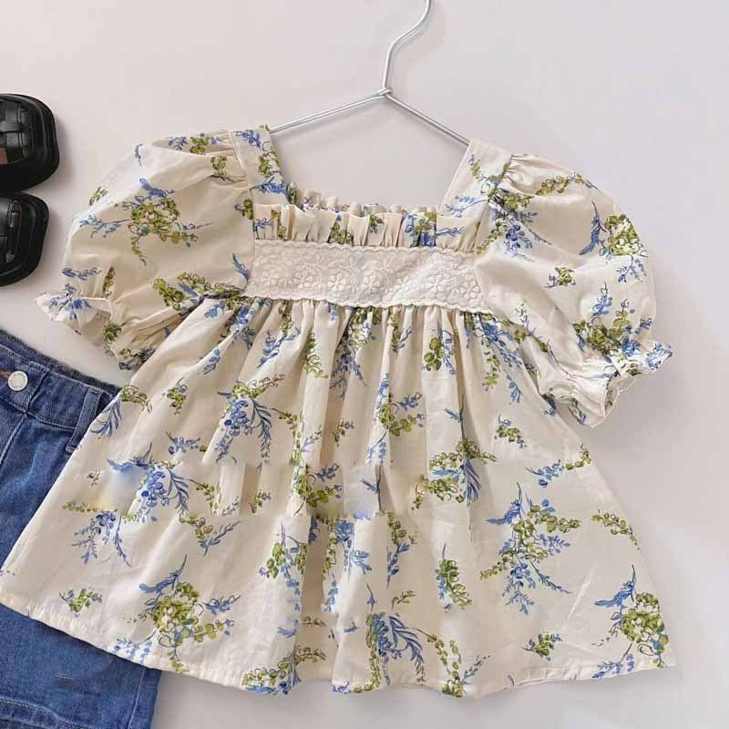 Setelan Anak Perempuan Motif Hera Blue Flower Korean Style