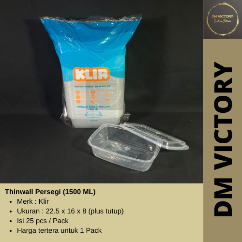 Thinwall/Kotak Makan/ Food Container Persegi Panjang 1500 ml Klir Tutup Cembung