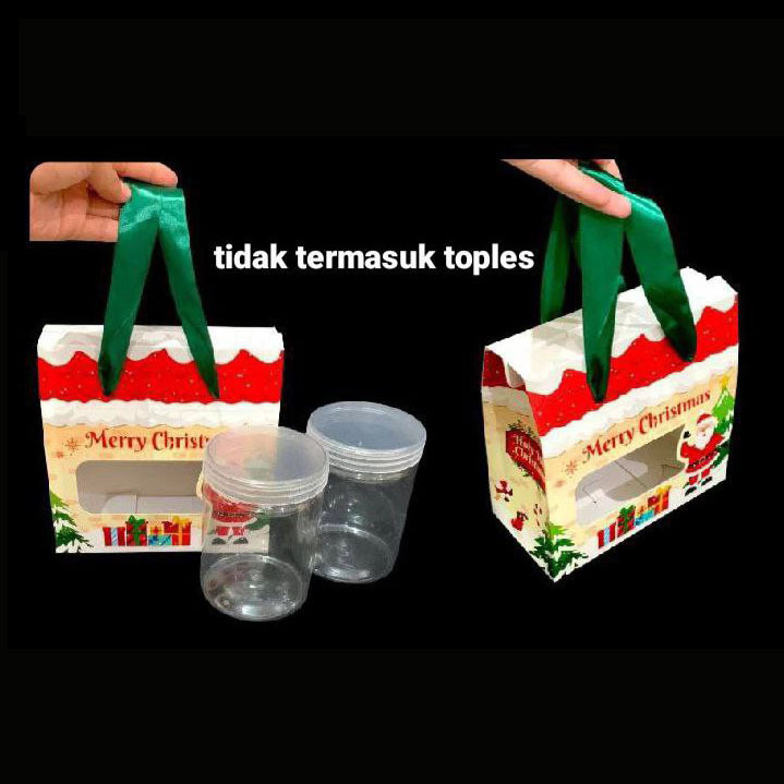 

(5 pcs) dus tenteng box ribbon natal kardus toples tabung kue kering 800ml isi 2 parcel hantaran christmas xmas