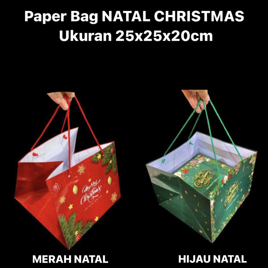 

5 pcs Paperbag Natal Goodie Bag Kemasan Hampers Box Christmas Tas Tenteng Kantong Xmas Ukuran 25x25x20 cm