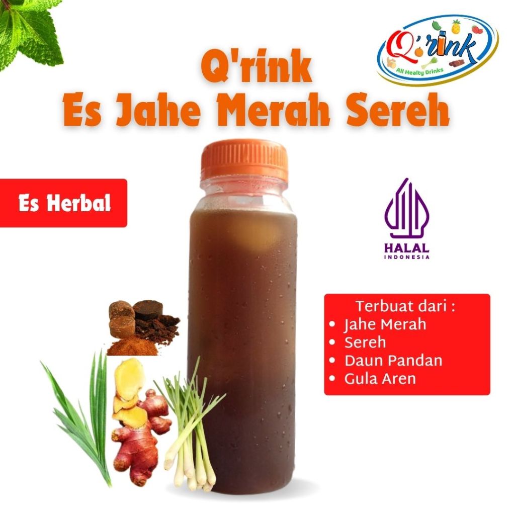 

Qrink Es Jahe Merah Sereh-Minuman Herbal Tradisional Sehat Segar Higenis-Jahe Merah Sereh Gula Aren-Tanpa Pemanis Buatan Tanpa Pengawet Buatan Tanpa Perisa Makanan-Botol Kale 250 ml-Sertifikat Halal