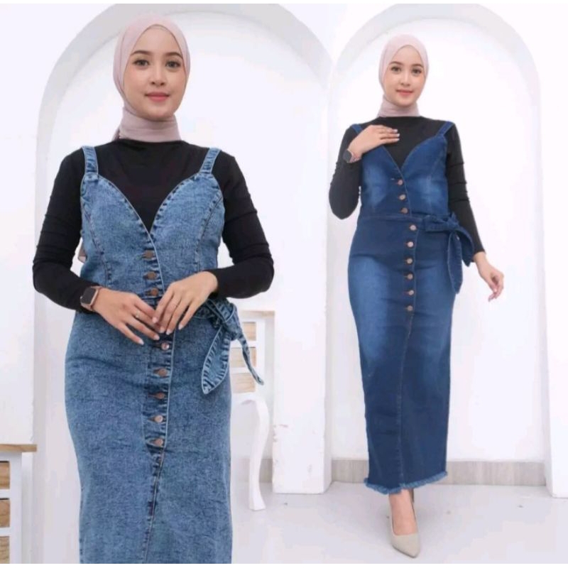 LYSSA | OVERALL ROK PANJANG JEANS PITA PREMIUM. Rok Kodok Wanita Cantik