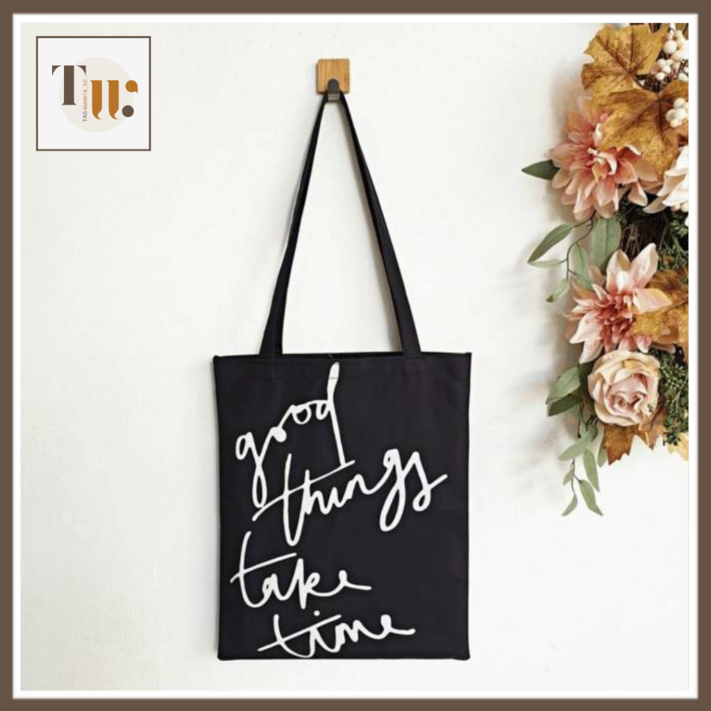 [TAS MURAH] Ready Stock Tas Totebag Wanita Warna Hitam Polos Karakter Lucu Tas Anak
