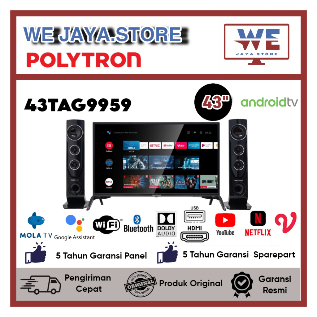 TV LED Android Polytron 43TAG9959 LED Polytron 43 Inch Android TV Polytron