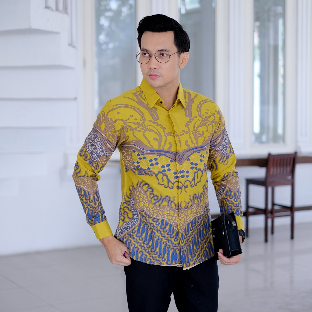 BATIK PRIA MODERN  ATASAN KEMEJA HEM PRIA BAJU BATIK LENGAN PANJANG LAPIS FURING BAHAN PREMIUM..LEMO