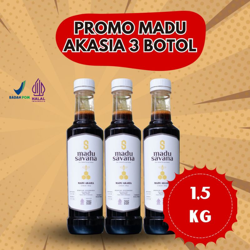 

Madu Akasia 3 Botol 100% Pure Raw Honey Madu Savana
