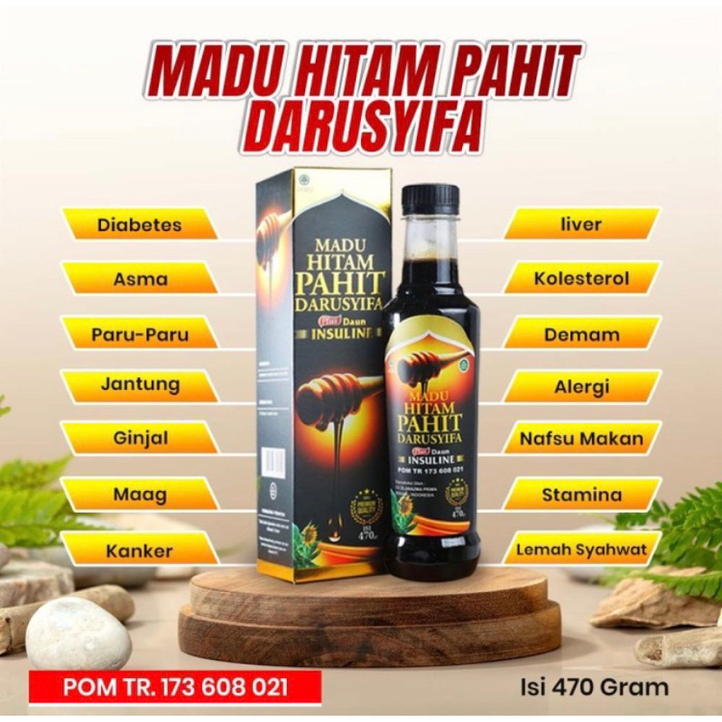 

Madu Hitam Pahit Darusyifa Plus Daun Insulin 470gr - Madu Diabetes