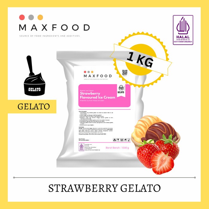 

1 Kg Gelato Powder Rasa Strawberry / Bubuk Gelato Rasa Stroberi