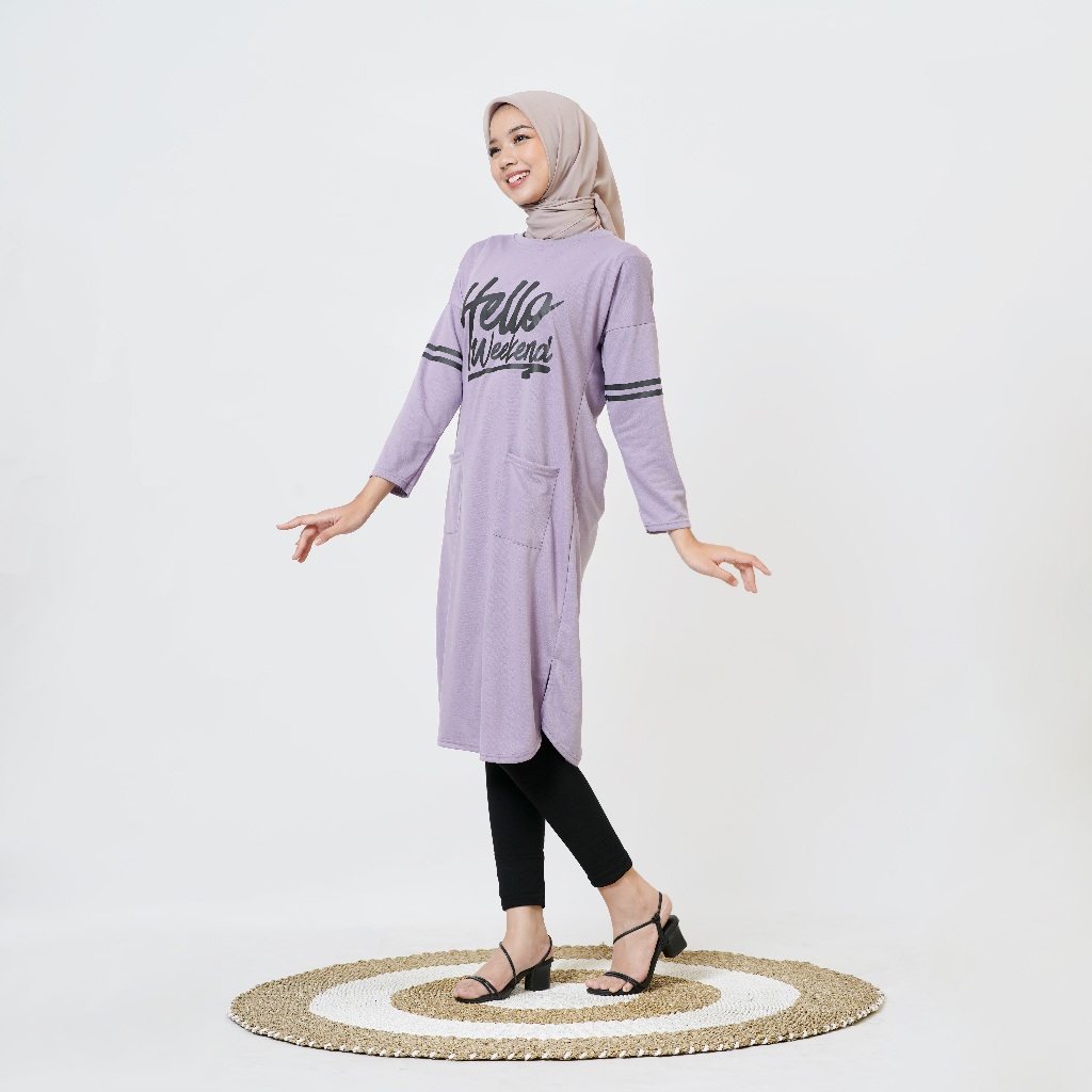 JF Atasan Tunik Kaos Babyterry Jumbo Wanita Muslimah Terbaru HELO WEEKEND