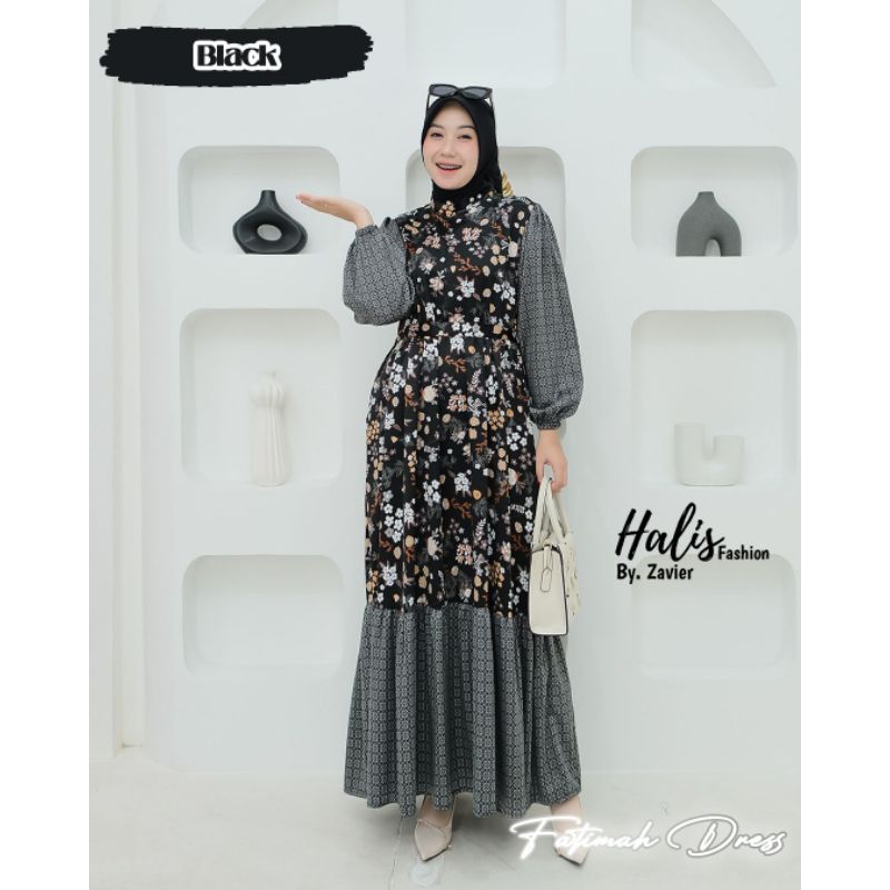 GAMIS PESTA KONDANGAN GAMIS MOTIF BUNGA KECIL CANTIK FATIMA ORIGINAL HALIS GAMIS LENGAN BALON BUSUI 