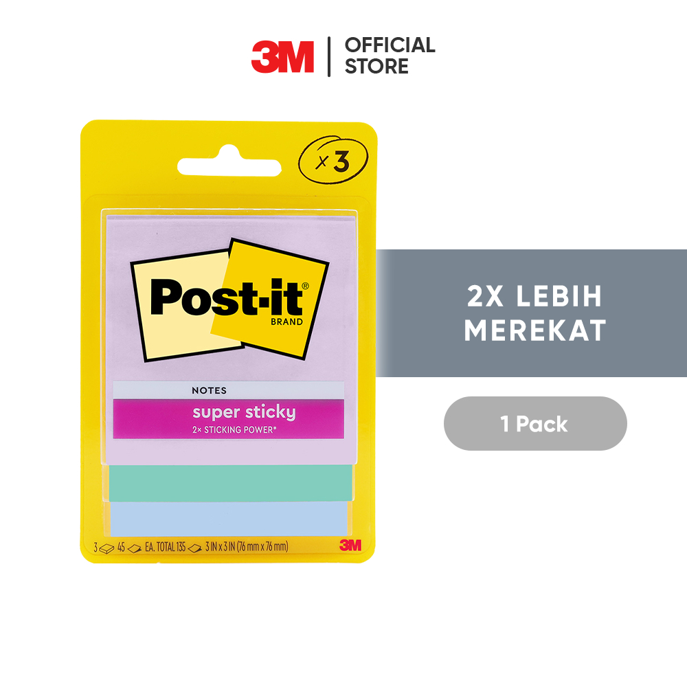 

3M™ Post-it® Super Sticky Notes, Memo Tempel, 3321-3SSJP, 2x Lebih merekat, 1 pak, 76x76 mm, Untuk penanda dan pengingat