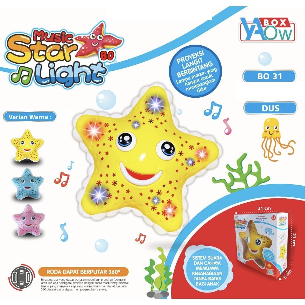MAINAN STAR LIGHT BATERAI BINTANG JALAN MUSIK LAMPU BO31