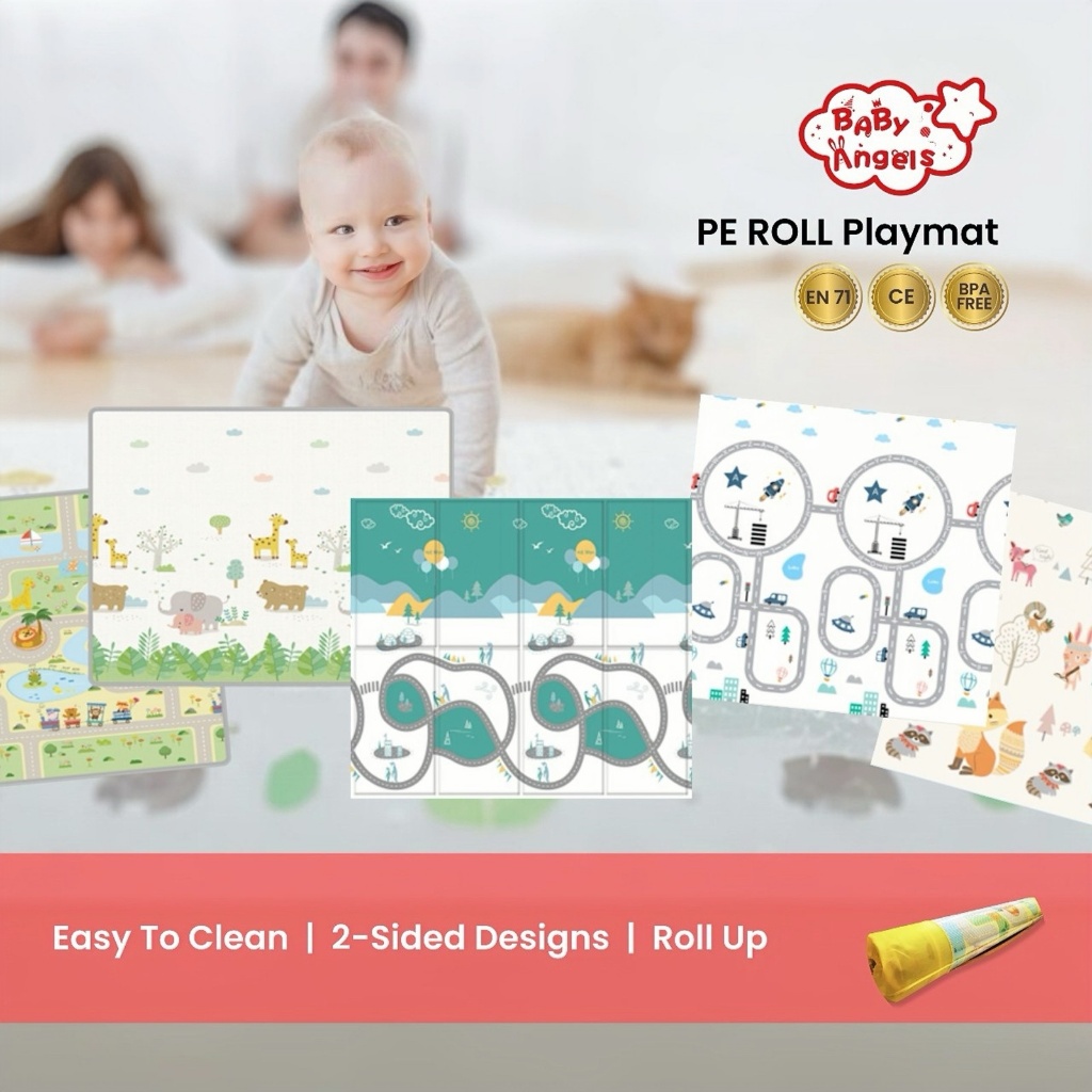 Baby Angels XPE Roll Playmat 150x180/150x200/180x200cm Double Side | Matras Karpet Lantai Bayi Korea