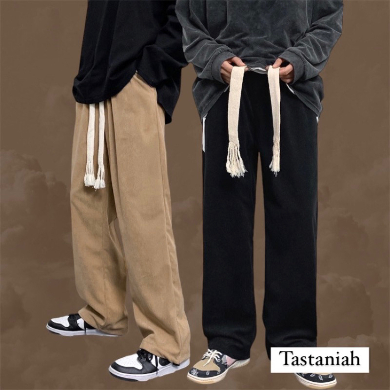Celana Corduroy kaki lebar celana fashion (S-3XL)