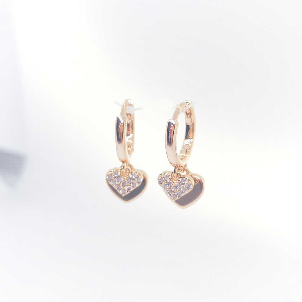 Anting Korean Style Anting Clip Bulat Motif Jurai Love Double 1394