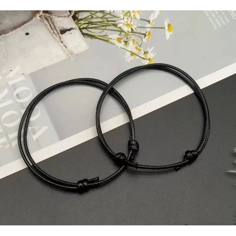 GELANG KAKI TALI KULIT MODEL SERUT HITAM POLOS PRIA & WANITA