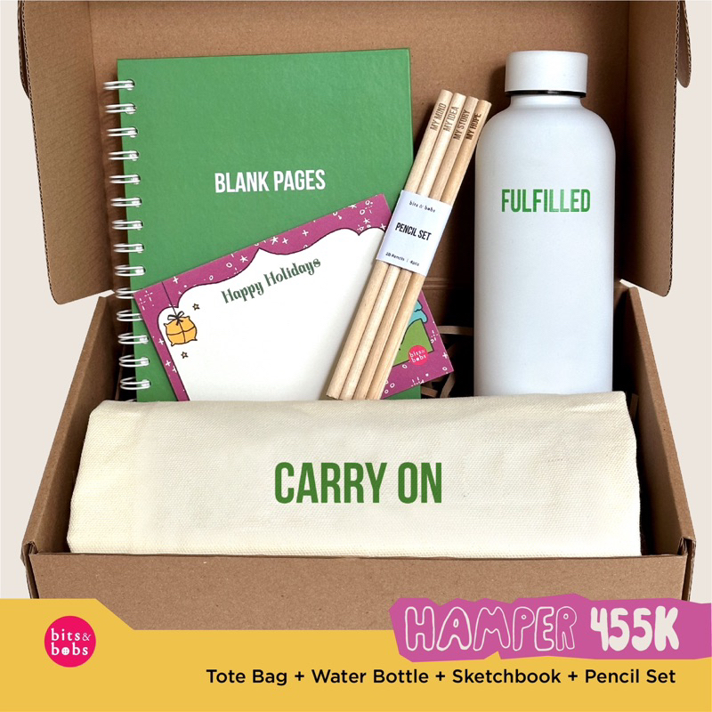 

bits & bobs - Hamper 455k (Tote Bag+Water Bottle+SketchBook+Pencil)