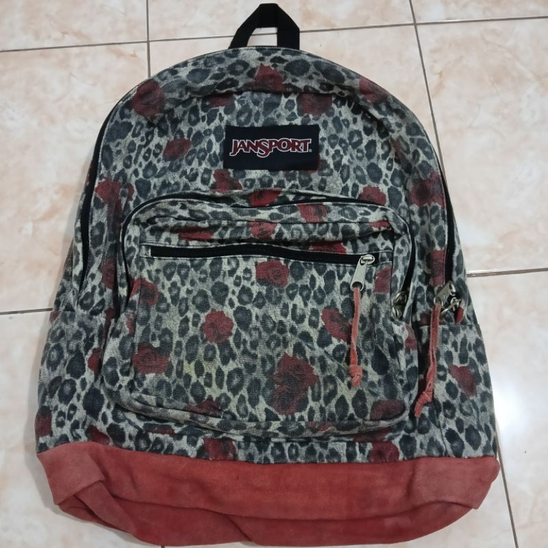 JS Leopard Suede Preloved Second Seken Bekas Tas Backpack Ransel Laptop Slot