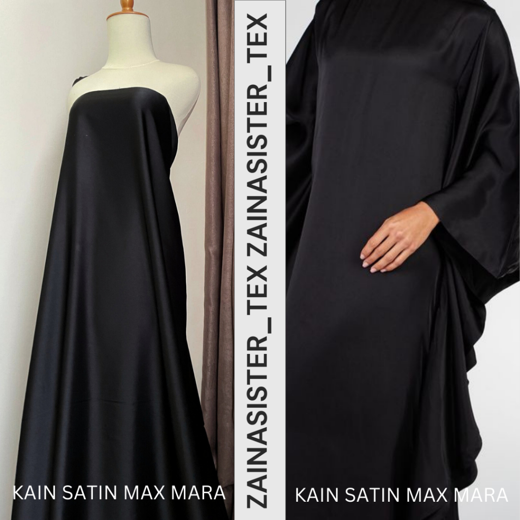 1/2 Meter Bahan Kain Satin Maxx Silk Warna Hitam Black Kain Lembut Halus Jatuh Bahan Bridesmaids Bah